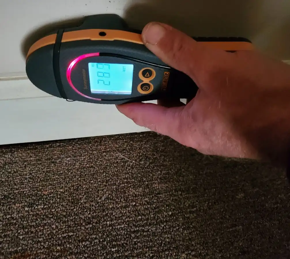 Moisture detection at baseboard during Storm Damage Restoration in Sweetwater